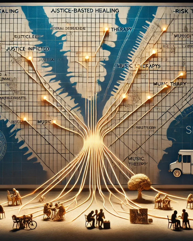 DALL·E 2025-04-09 22.37.20 – A photorealistic and symbolic image showing a blueprint-style map representing the expansion of arts-based healing programs across different cities. T DALL·E 2025-04-09 22.37.20 - A photorealistic and symbolic image showing a blueprint-style map representing the expansion of arts-based healing programs across different cities. T
